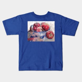 Red Apples in a Bowl on a Quilt Fruit Food Watercolor Painting Apple Kids T-Shirt